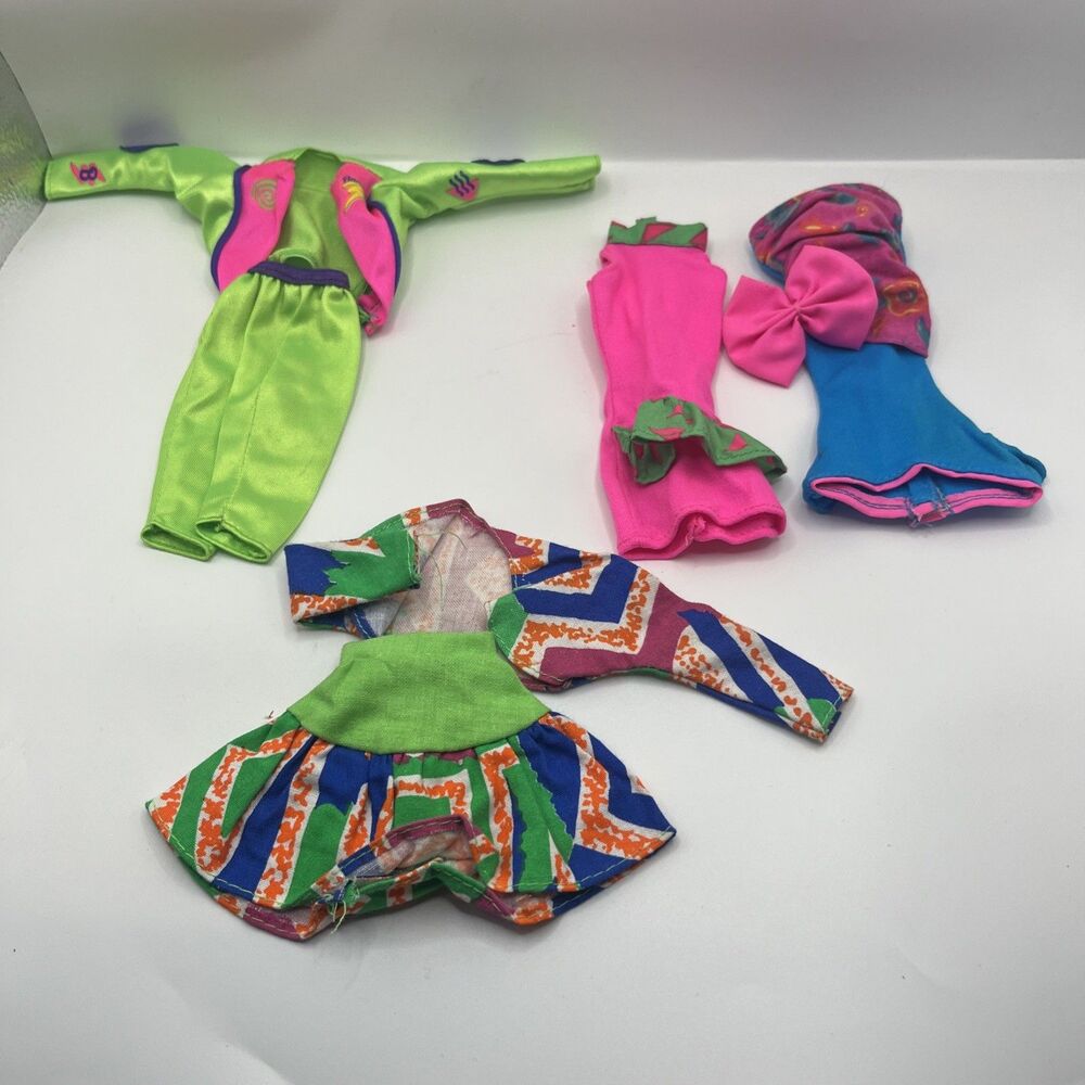 Vintage 1990s Barbie Mattel Dolls Clothes Neon Outfits 4 Outfits (B1)